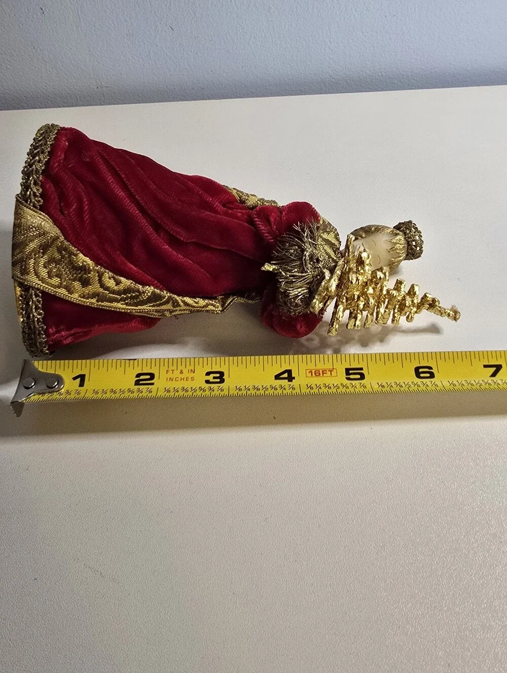 Vintage Koestel German Wax Angel Christmas Velvet Gown Red MISSING WINGS